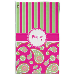 Pink & Green Paisley and Stripes Golf Towel - Poly-Cotton Blend - Large w/ Name or Text