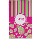 Pink & Green Paisley and Stripes Golf Towel - Poly-Cotton Blend - Small w/ Name or Text