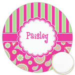 Pink & Green Paisley and Stripes Printed Cookie Topper - 3.25" (Personalized)