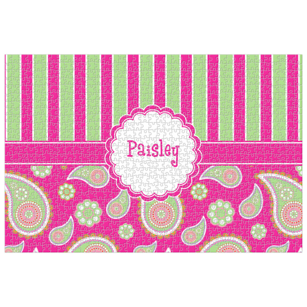 Custom Pink & Green Paisley and Stripes Jigsaw Puzzle - 1000-piece (Personalized)