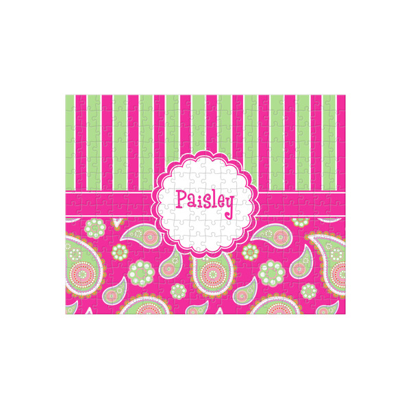 Custom Pink & Green Paisley and Stripes 252 pc Jigsaw Puzzle (Personalized)