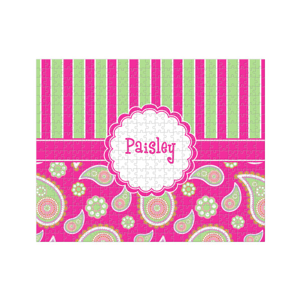 Custom Pink & Green Paisley and Stripes 500 pc Jigsaw Puzzle (Personalized)