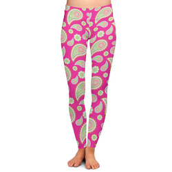 Pink & Green Paisley and Stripes Ladies Leggings - Extra Large
