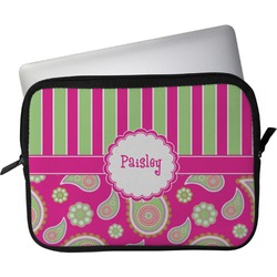 Pink & Green Paisley and Stripes Laptop Sleeve / Case - 15" (Personalized)