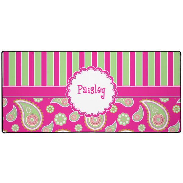 Custom Pink & Green Paisley and Stripes 3XL Gaming Mouse Pad - 35" x 16" (Personalized)