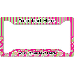 Pink & Green Paisley and Stripes License Plate Frame - Style A (Personalized)