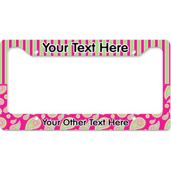 Pink & Green Paisley and Stripes License Plate Frame - Style B (Personalized)