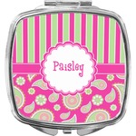 Pink & Green Paisley and Stripes Compact Makeup Mirror (Personalized)