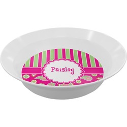 Pink & Green Paisley and Stripes Melamine Bowl - 12 oz (Personalized)