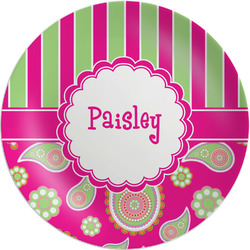 Pink & Green Paisley and Stripes Melamine Plate (Personalized)