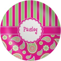 Pink & Green Paisley and Stripes Melamine Plate (Personalized)