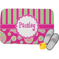 Pink & Green Paisley and Stripes Memory Foam Bath Mat - 24"x17" (Personalized)