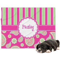 Pink & Green Paisley and Stripes Dog Blanket - Regular (Personalized)