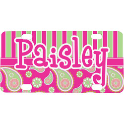 Pink & Green Paisley and Stripes Mini / Bicycle License Plate (4 Holes) (Personalized)