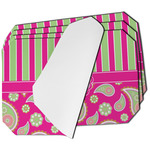 Pink & Green Paisley and Stripes Dining Table Mat - Octagon - Set of 4 (Single-Sided) w/ Name or Text