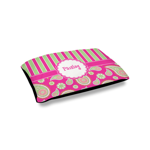 Custom Pink & Green Paisley and Stripes Outdoor Dog Bed - Small (Personalized)