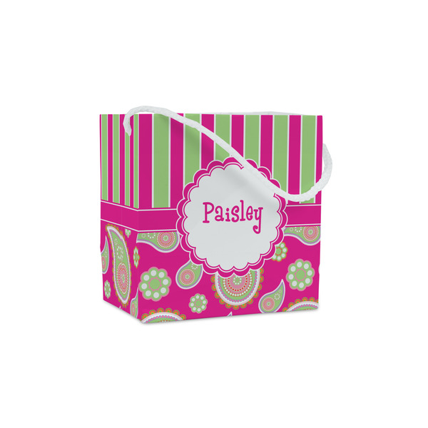 Custom Pink & Green Paisley and Stripes Party Favor Gift Bags (Personalized)