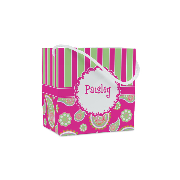 Custom Pink & Green Paisley and Stripes Party Favor Gift Bags - Matte (Personalized)