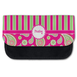 Pink & Green Paisley and Stripes Canvas Pencil Case w/ Name or Text