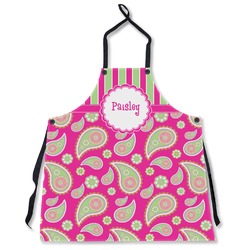 Pink & Green Paisley and Stripes Apron Without Pockets w/ Name or Text