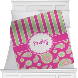 Pink & Green Paisley and Stripes Minky Blanket - Twin / Full - 80"x60" - Double Sided (Personalized)