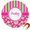 Pink & Green Paisley and Stripes Round Car Magnet