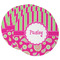 Pink & Green Paisley and Stripes Round Paper Coaster - Main