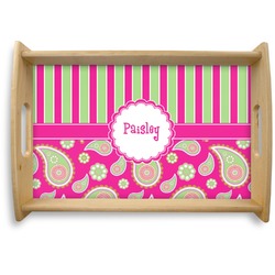 Pink & Green Paisley and Stripes Natural Wooden Tray - Small (Personalized)