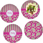 Pink & Green Paisley and Stripes Set of 4 Glass Lunch / Dinner Plate 10" (Personalized)