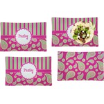 Pink & Green Paisley and Stripes Set of 4 Glass Rectangular Lunch / Dinner Plate (Personalized)