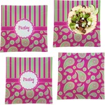 Pink & Green Paisley and Stripes Set of 4 Glass Square Lunch / Dinner Plate 9.5" (Personalized)