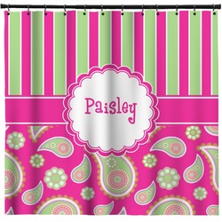Pink & Green Paisley and Stripes Shower Curtain - 71" x 74" (Personalized)
