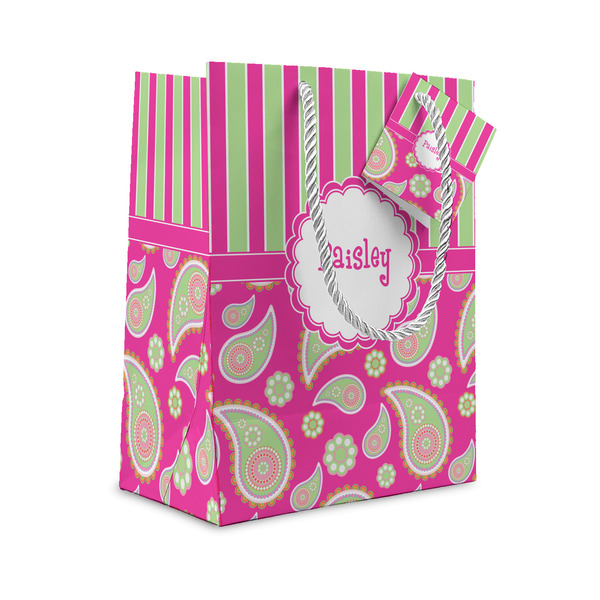 Custom Pink & Green Paisley and Stripes Gift Bag (Personalized)