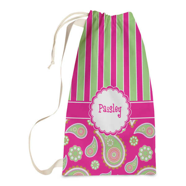 Custom Pink & Green Paisley and Stripes Laundry Bags - Small (Personalized)