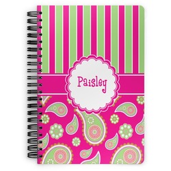 Pink & Green Paisley and Stripes Spiral Notebook - 7x10 w/ Name or Text