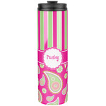 Pink & Green Paisley and Stripes Stainless Steel Skinny Tumbler - 20 oz (Personalized)