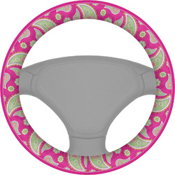 Pink & Green Paisley and Stripes Steering Wheel Cover