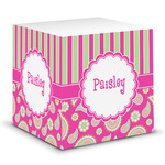 Pink & Green Paisley and Stripes Sticky Note Cube (Personalized)