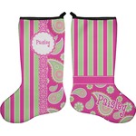 Pink & Green Paisley and Stripes Holiday Stocking - Double-Sided - Neoprene (Personalized)