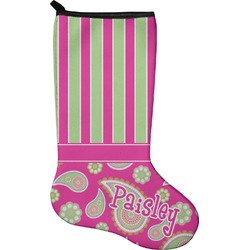 Pink & Green Paisley and Stripes Holiday Stocking - Single-Sided - Neoprene (Personalized)