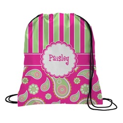 Pink & Green Paisley and Stripes Drawstring Backpack - Large (Personalized)