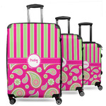 Pink & Green Paisley and Stripes 3 Piece Luggage Set - 20" Carry On, 24" Medium Checked, 28" Large Checked (Personalized)