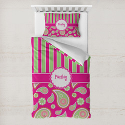 Pink & Green Paisley and Stripes Toddler Bedding Set - With Pillowcase (Personalized)
