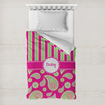 Pink & Green Paisley and Stripes Toddler Duvet Cover w/ Name or Text