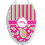 Pink & Green Paisley and Stripes Toilet Seat Decal - Elongated (Personalized)