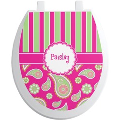 Pink & Green Paisley and Stripes Toilet Seat Decal - Round (Personalized)