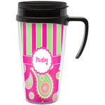 Pink & Green Paisley and Stripes Acrylic Travel Mug with Handle (Personalized)