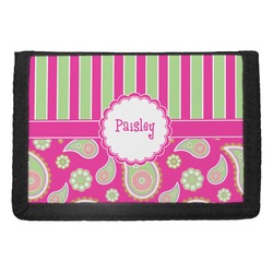 Pink & Green Paisley and Stripes Trifold Wallet (Personalized)