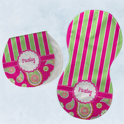 Pink & Green Paisley and Stripes Burp Pads - Velour - Set of 2 w/ Name or Text