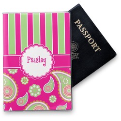 Pink & Green Paisley and Stripes Vinyl Passport Holder (Personalized)